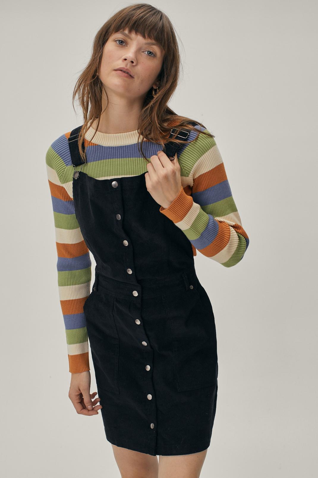 105 Corduroy Button Down Mini Dungaree Dress image number 1