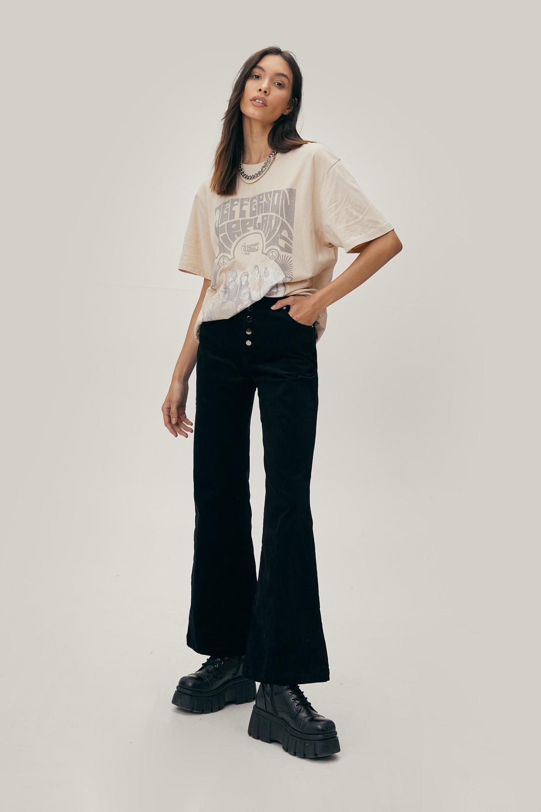 Black Corduroy Button Down Flare Pants image number 1