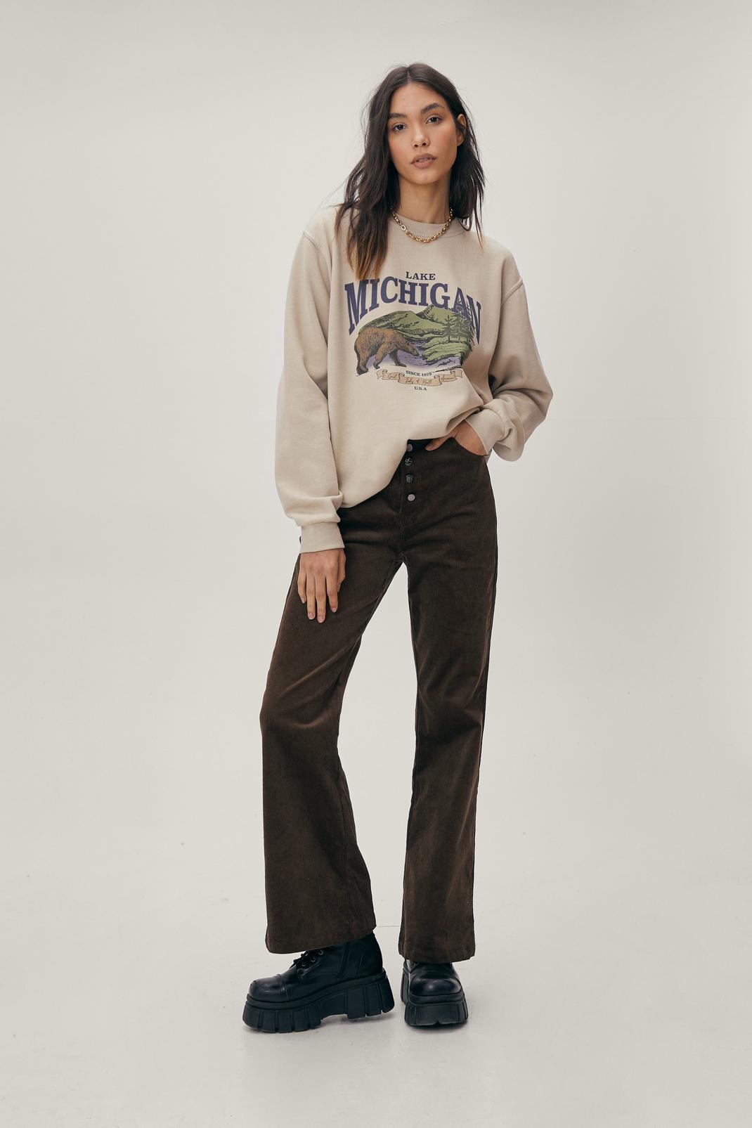 Brown Corduroy Button Down Flare Pants image number 1