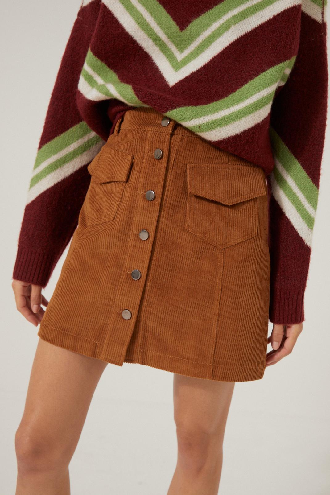 166 Corduroy Button Down High Waisted Mini Skirt image number 2