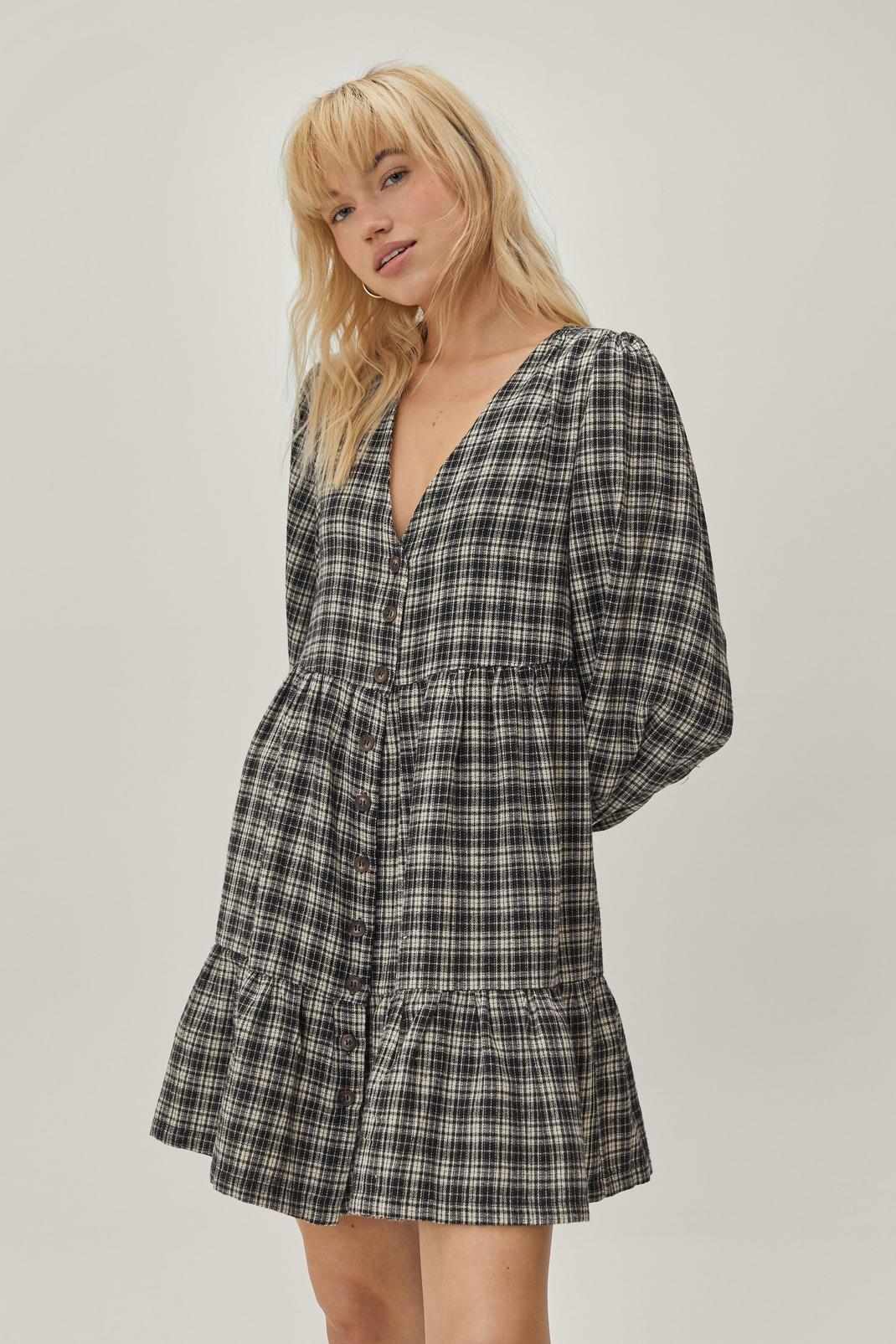 Check Button Front Mini Smock Dress image number 1
