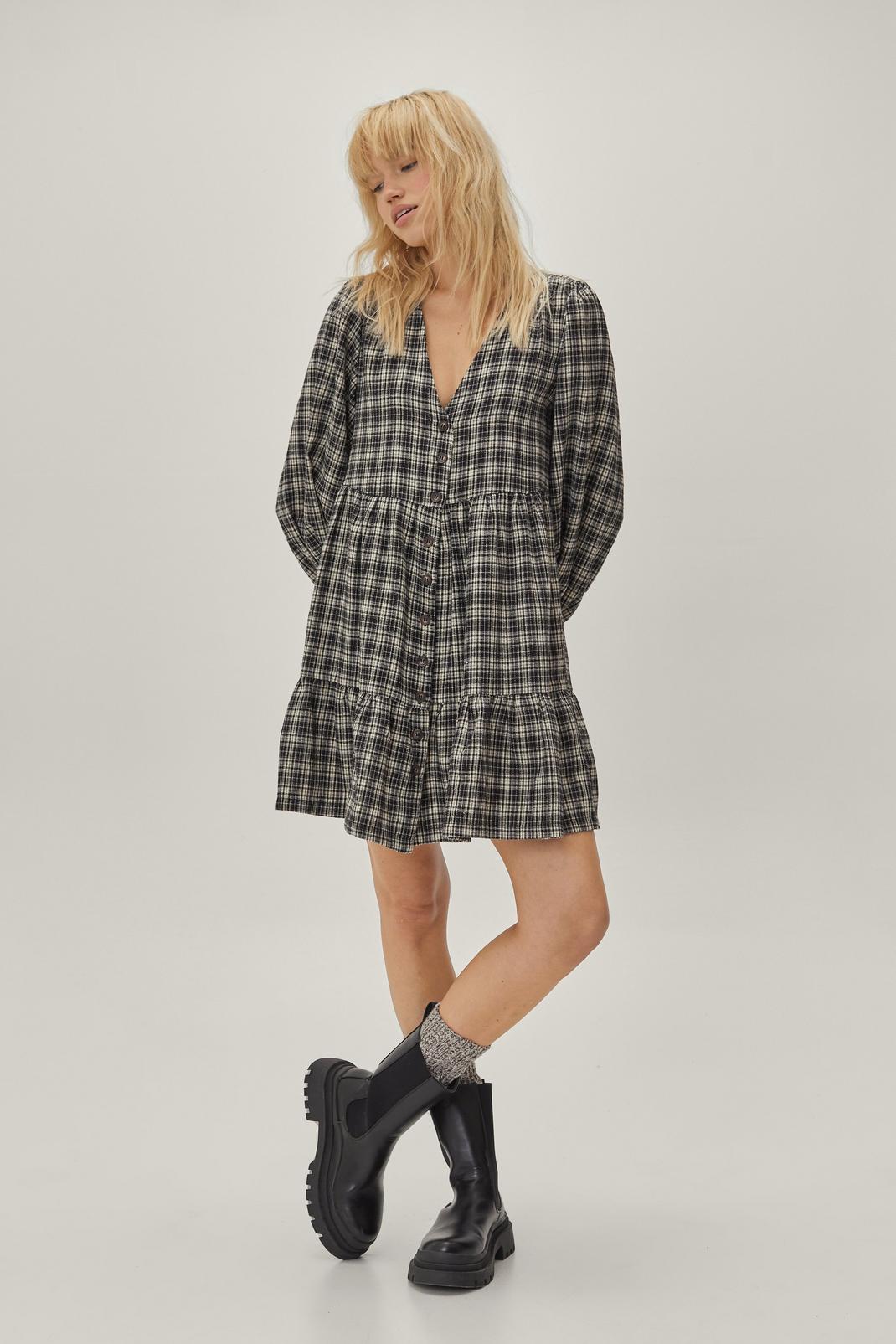 123 Check Button Front Mini Smock Dress image number 2