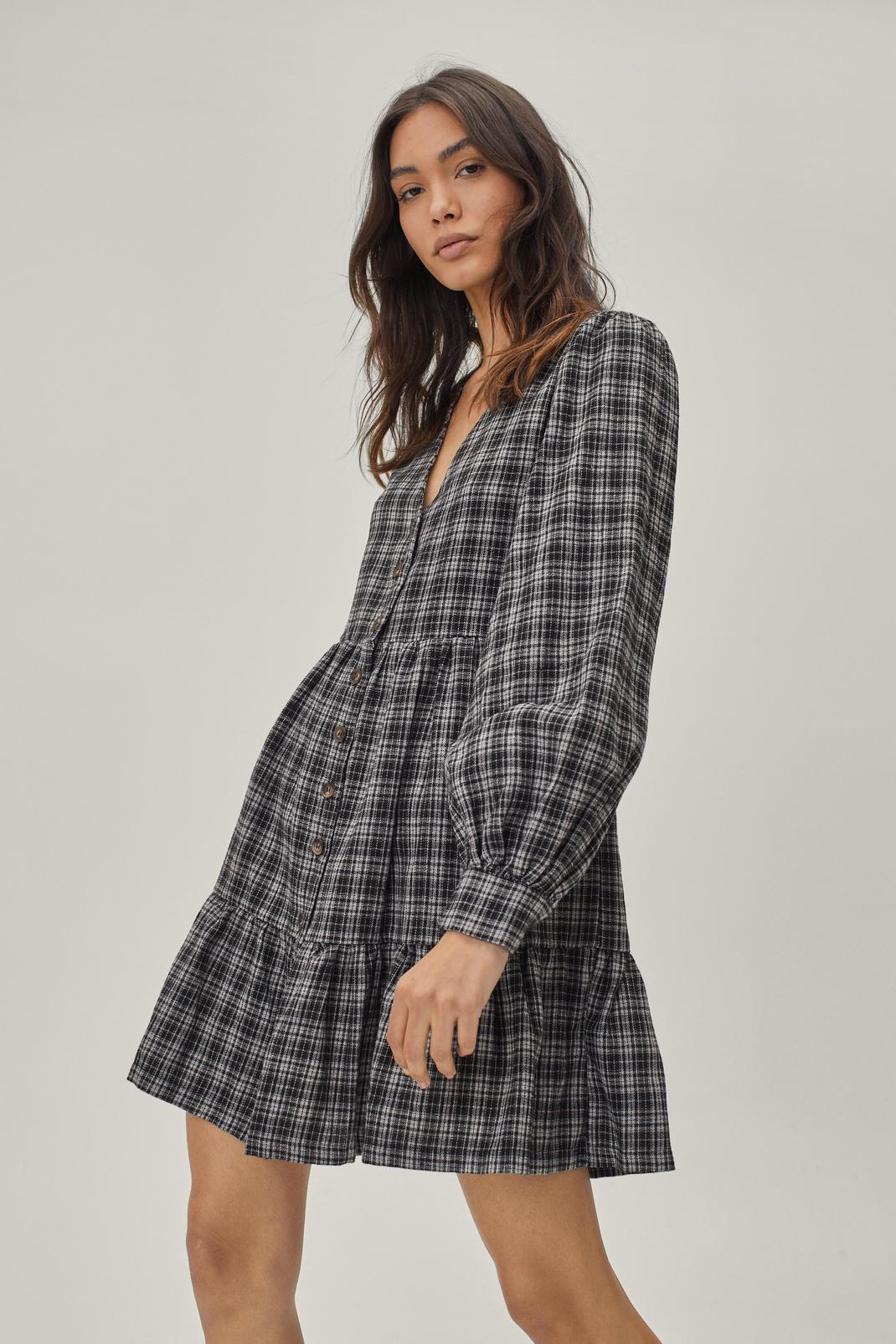 131 Check Button Front Mini Smock Dress image number 2