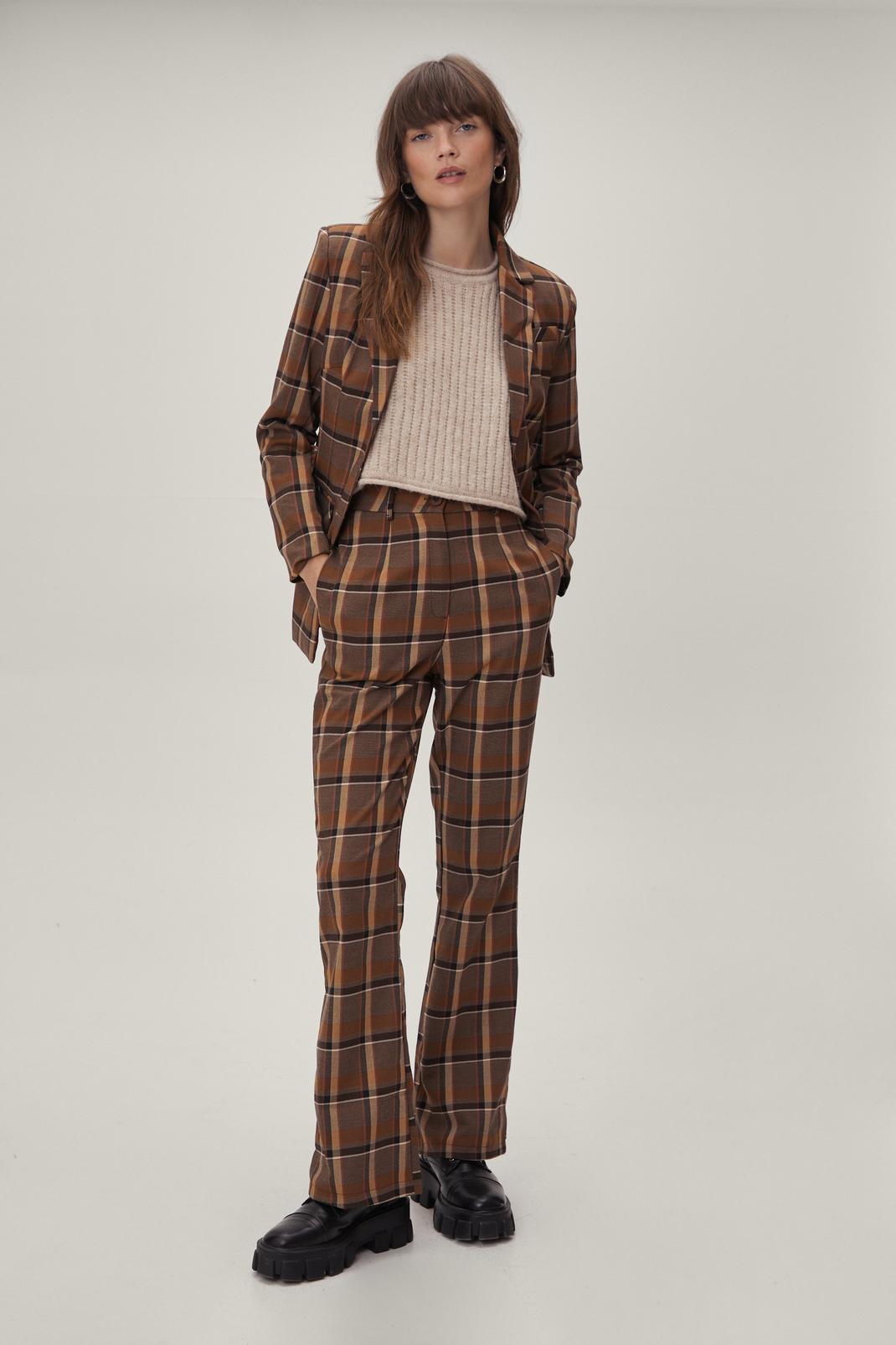 Multi Check Print High Waisted Tailored Pants image number 1