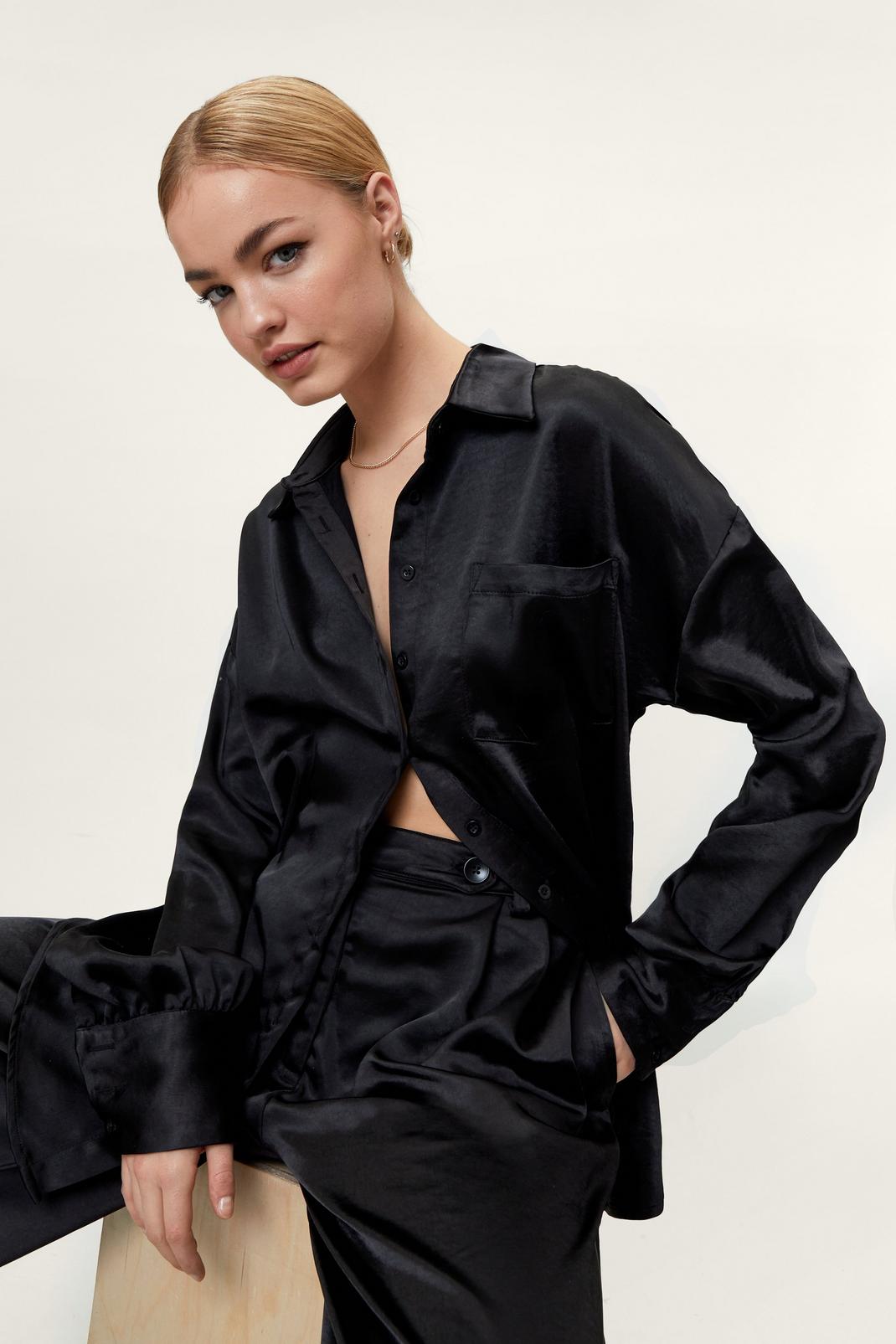 105 Satin Deep Cuff Oversized Shirt Co Ord image number 1