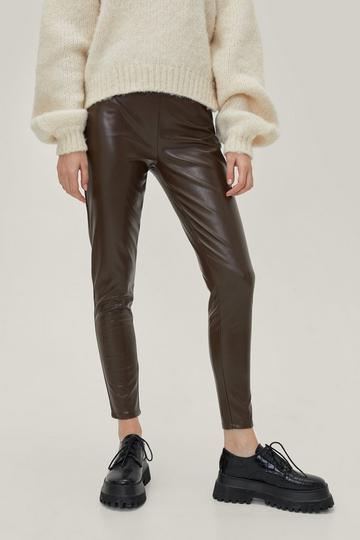 Brown Faux Leather Ankle Grazer Leggings