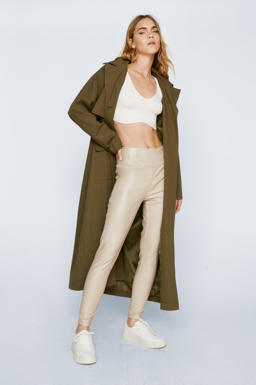 Taupe Faux Leather Ankle Grazer Leggings image number 1
