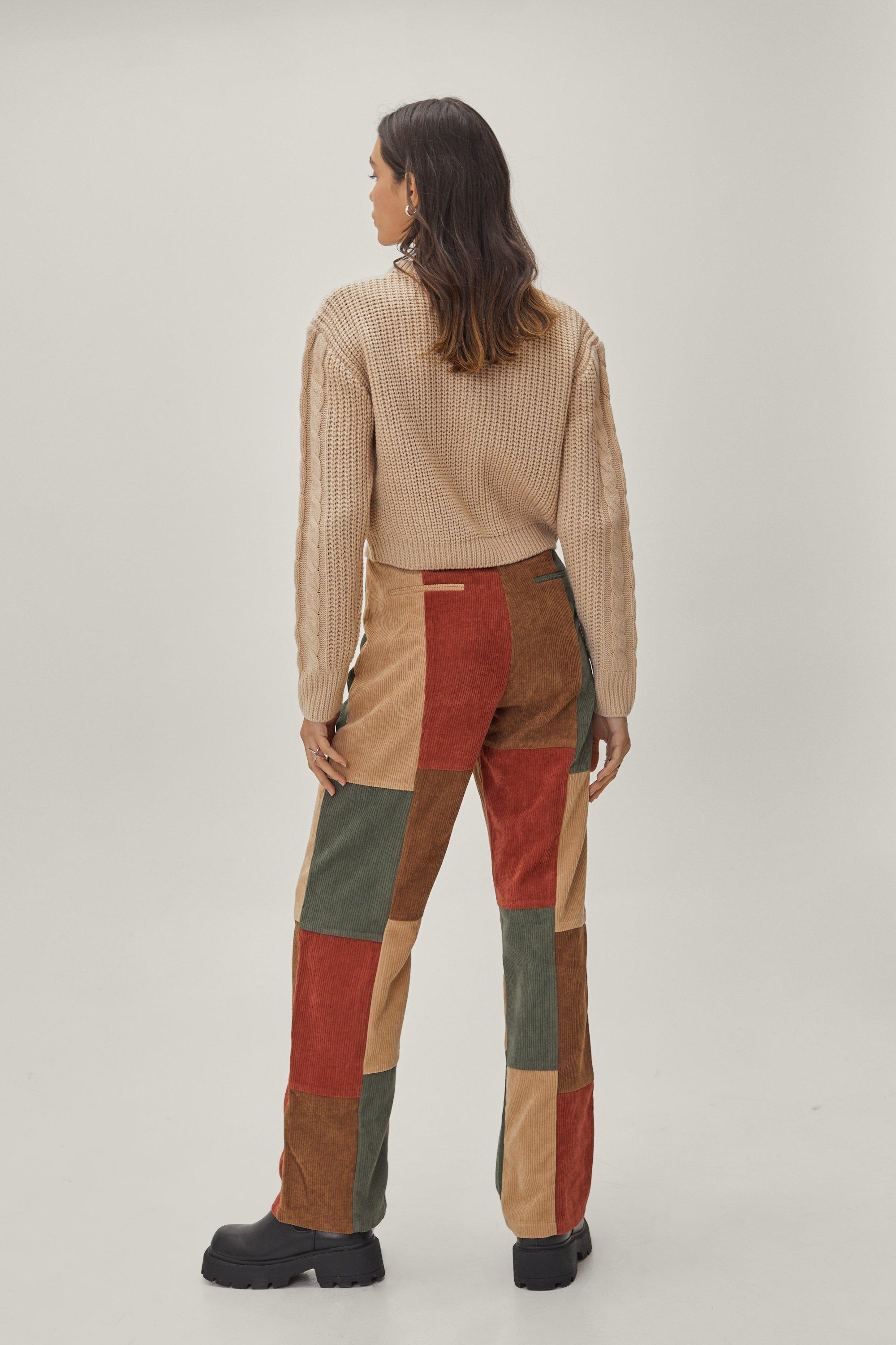 Corduroy Patchwork Colorblock High Waisted Pants