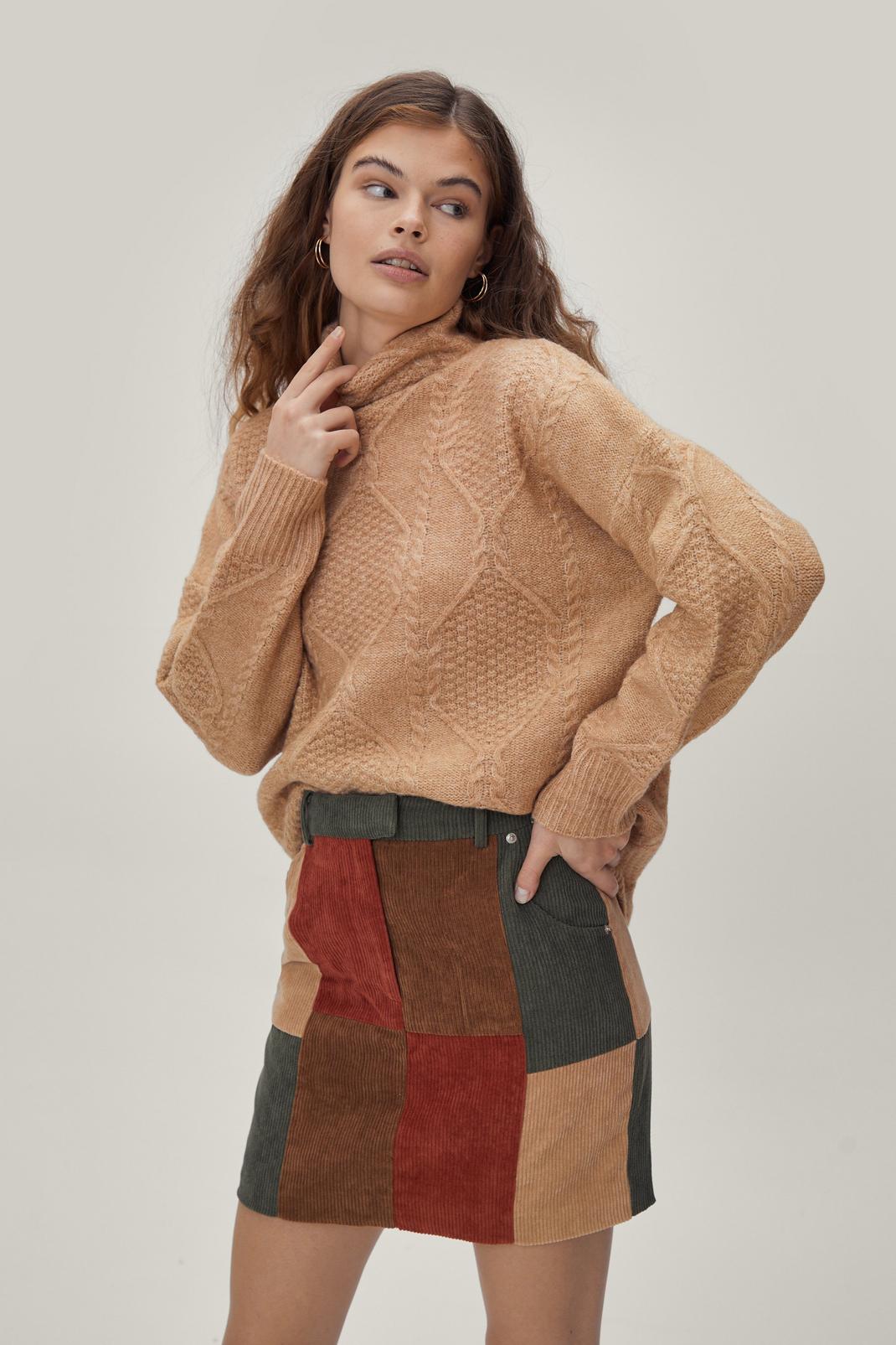Mini-jupe en velours côtelé à patchwork coloré, Multi image number 1