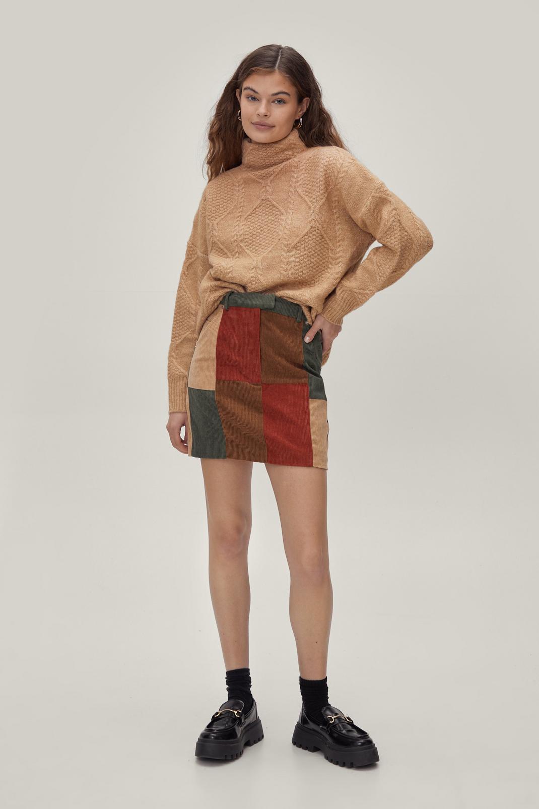 144 Corduroy Colorblock Patchwork Mini Skirt  image number 2