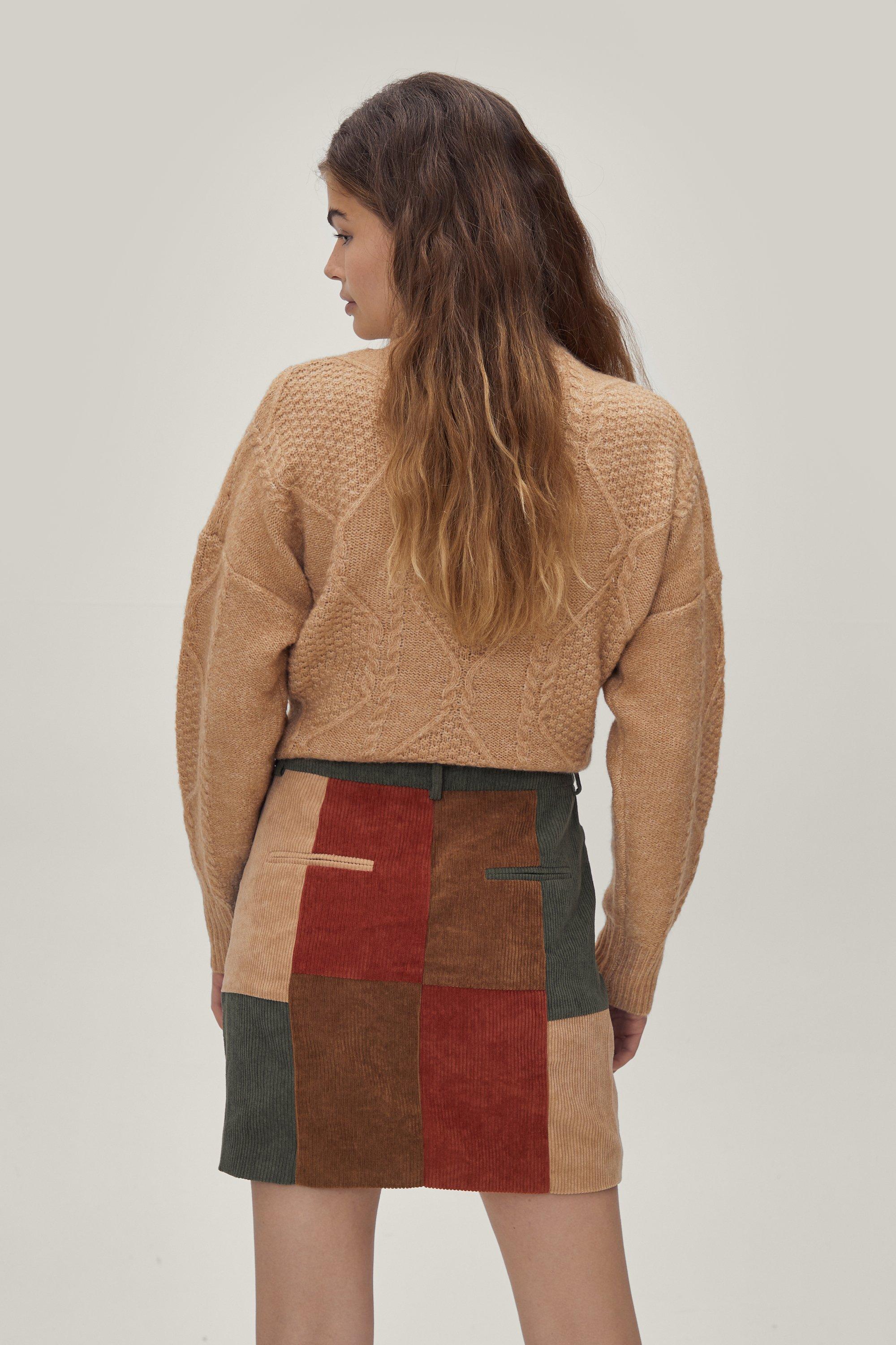 Corduroy Colorblock Patchwork Mini Skirt
