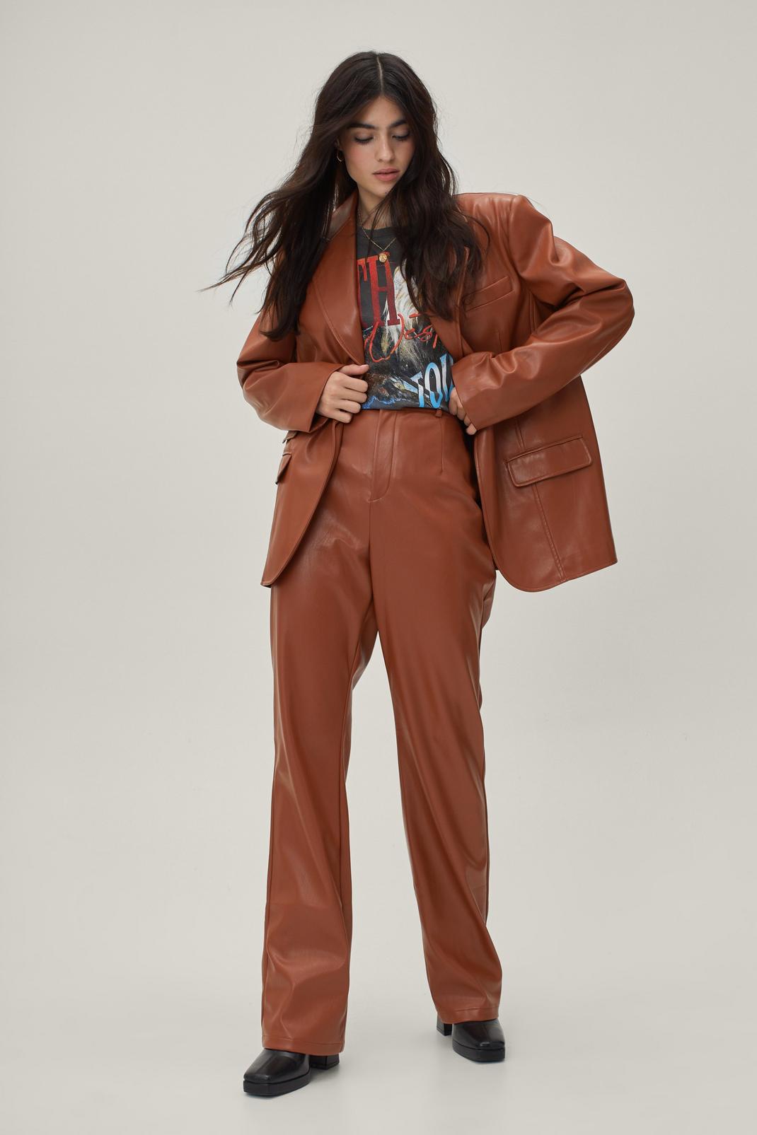 Terracotta Premium Faux Leather Co Ord Trousers image number 1