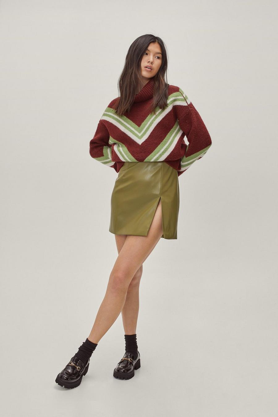 Deep Slit Faux Leather Mini Skirt
