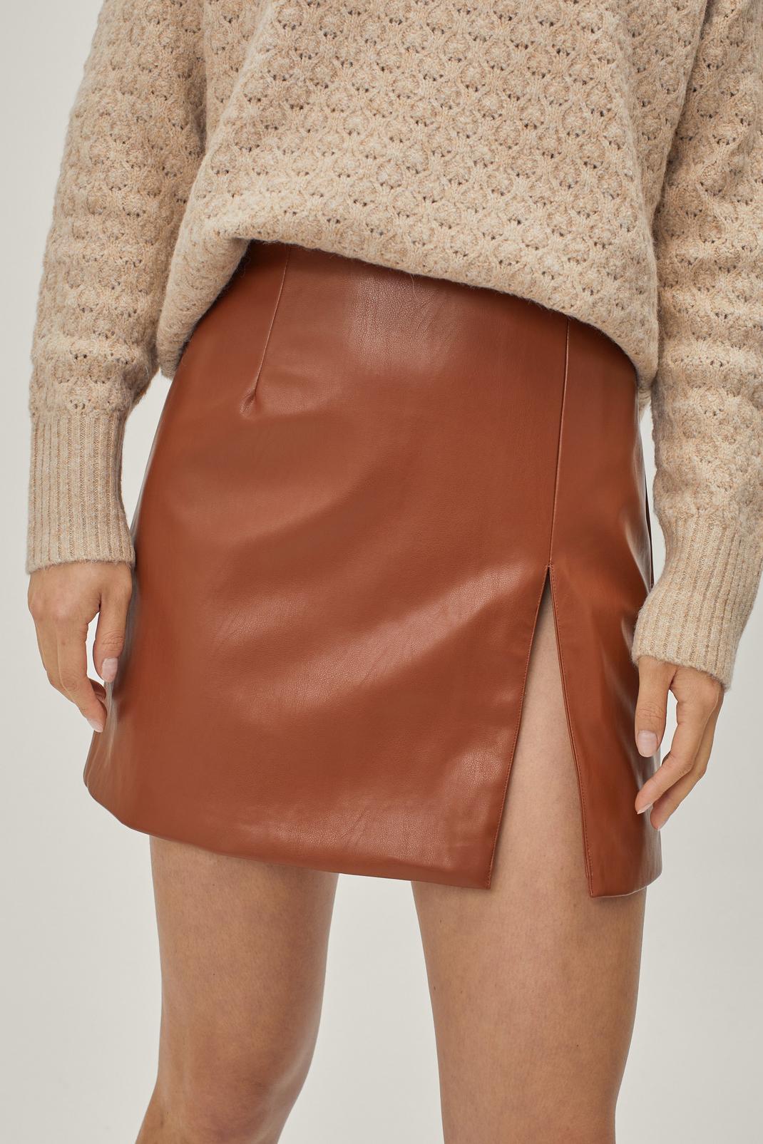 208 Deep Split Faux Leather Mini Skirt image number 2