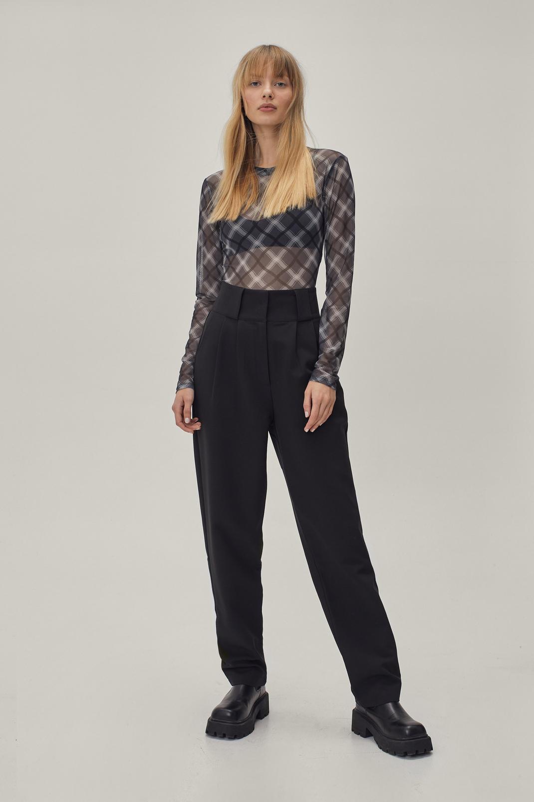 Black Tailored Tapered High Tab Waist Trousers image number 1