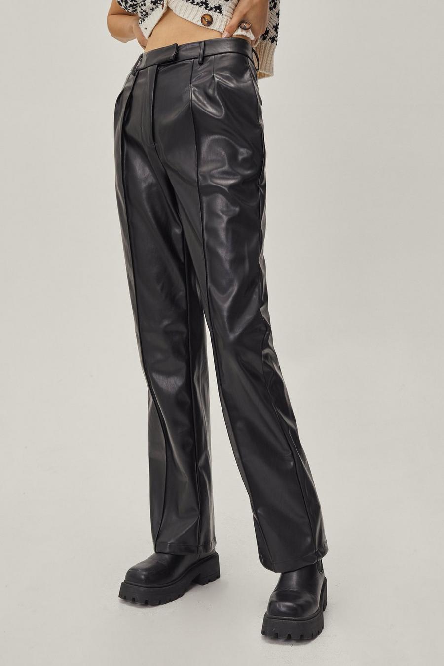 Faux Leather Straight Leg Pleated Pants