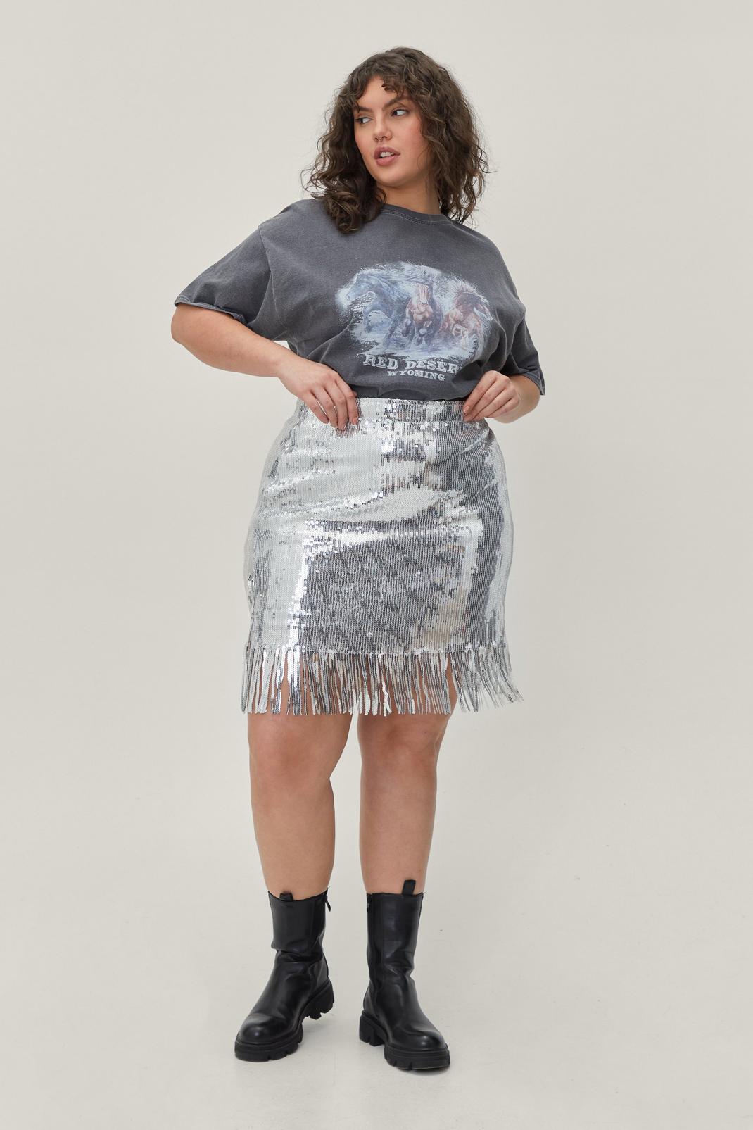 163 Plus Size Sequin Fringe Mini Skirt image number 2