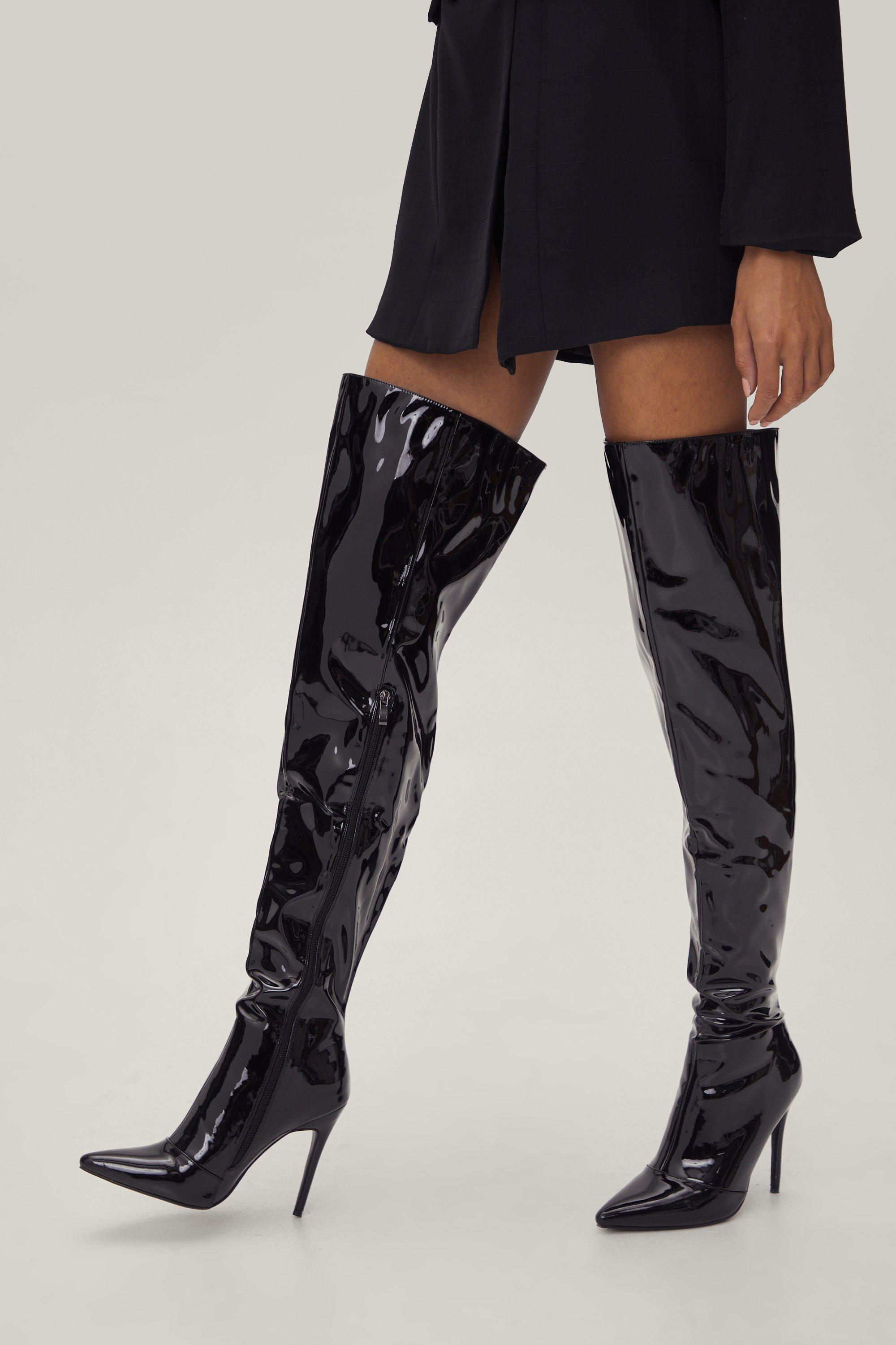 Metallic thigh shop high boots