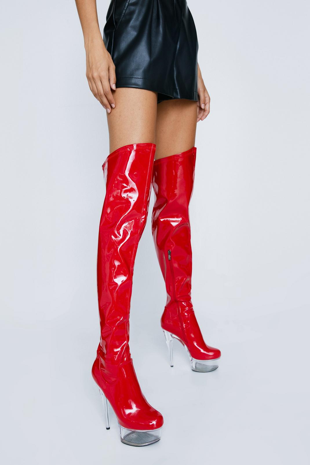 Red Patent Thigh High Dancer Boots image number 1
