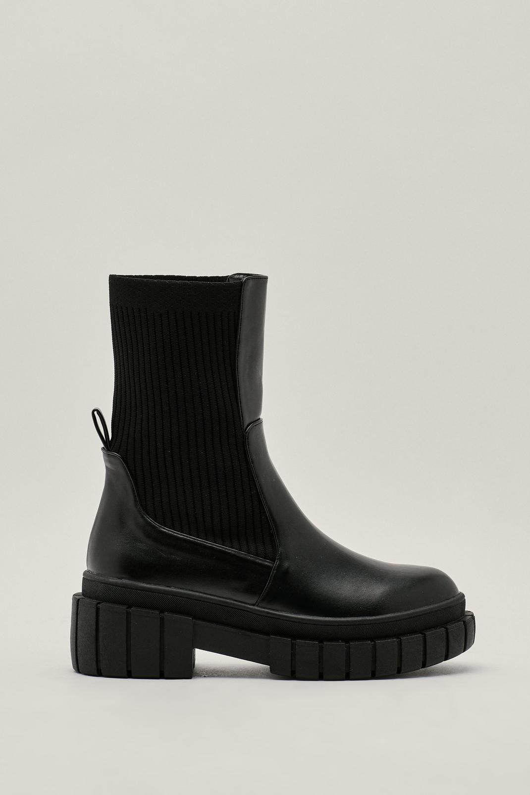 Ribbed Sock Cleated Sock Boots, Black image number 1