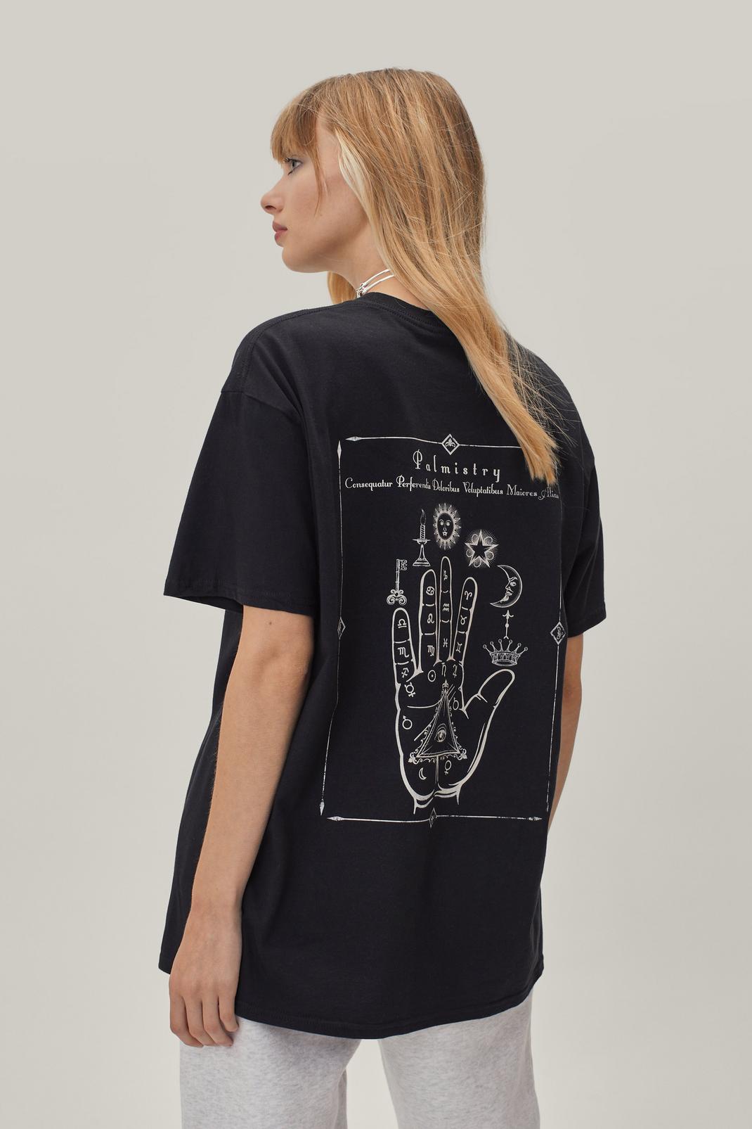 Black Palmistry Oversized Graphic T-Shirt image number 1