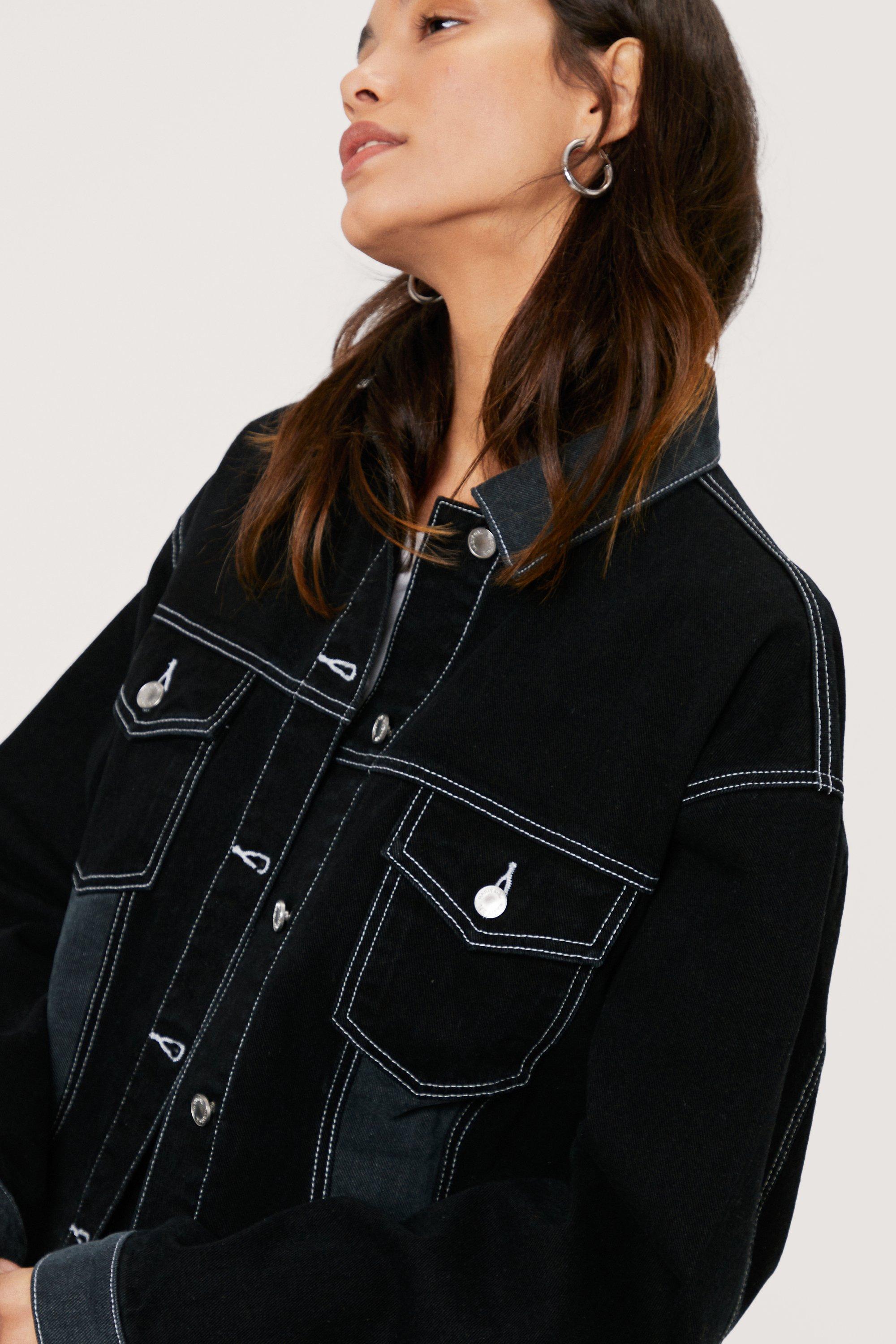 Black Stitched Denim Jacket (EXCLUSIVE)