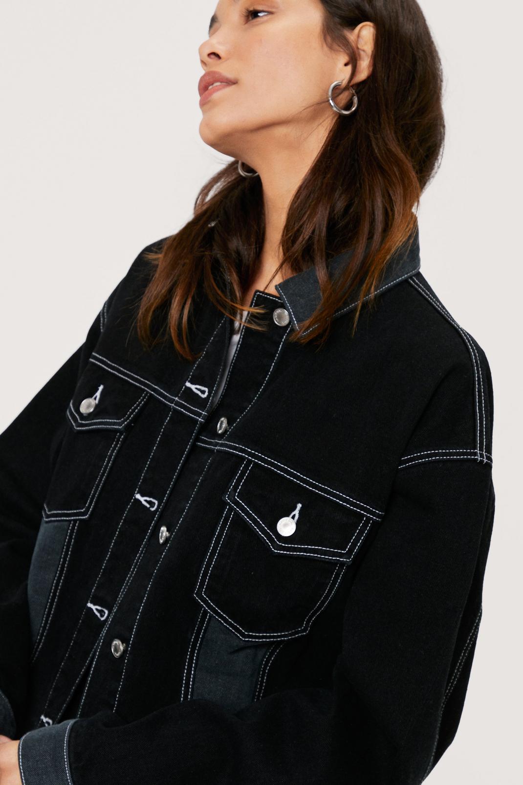 Contrast Stitch Oversized Denim Jacket Co Ord image number 2