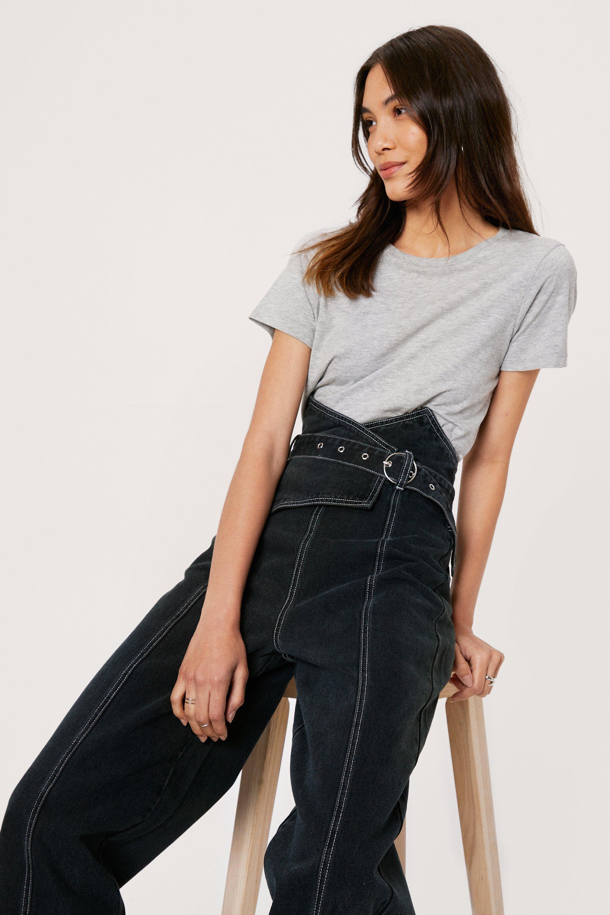 ASOS Wide Leg Pants With Contrast Stitch in Black