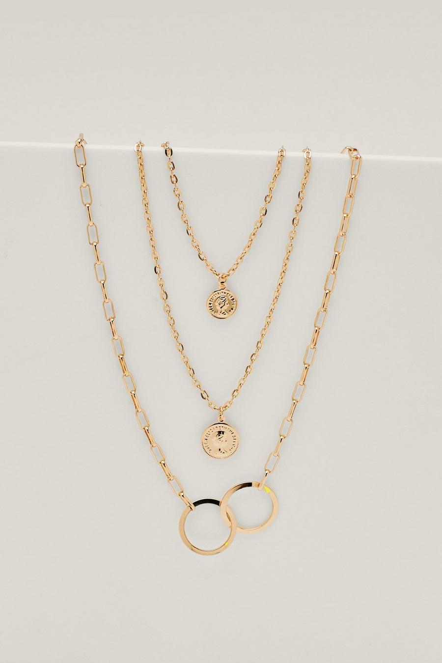 Layered Coin Chain Pendant Loop Necklace 