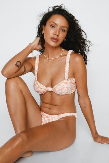 Orange Recycled Floral Checkerboard Bikini Top and Bottoms Set