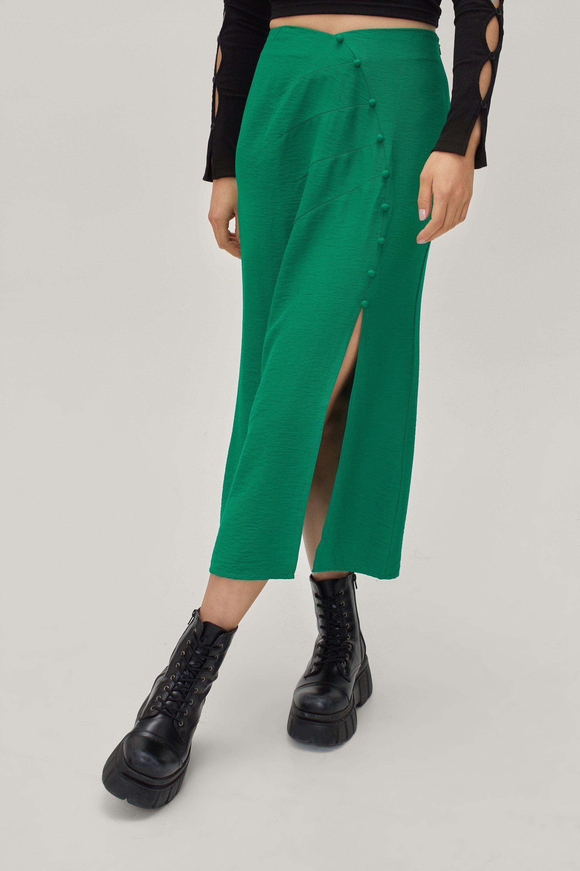 Asymmetric Button Down Midi Skirt