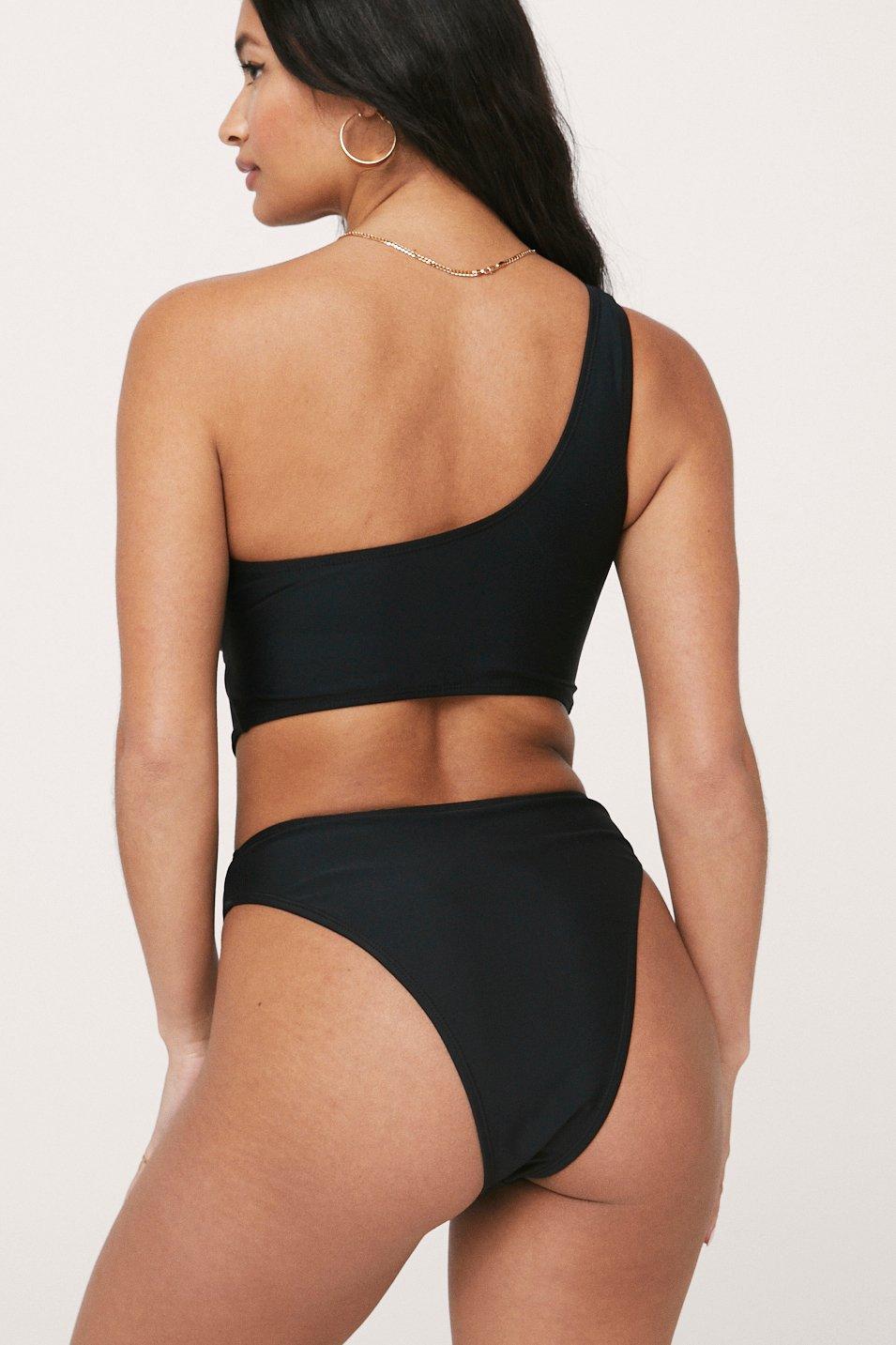 Black Recycled One Shoulder Bikini Top