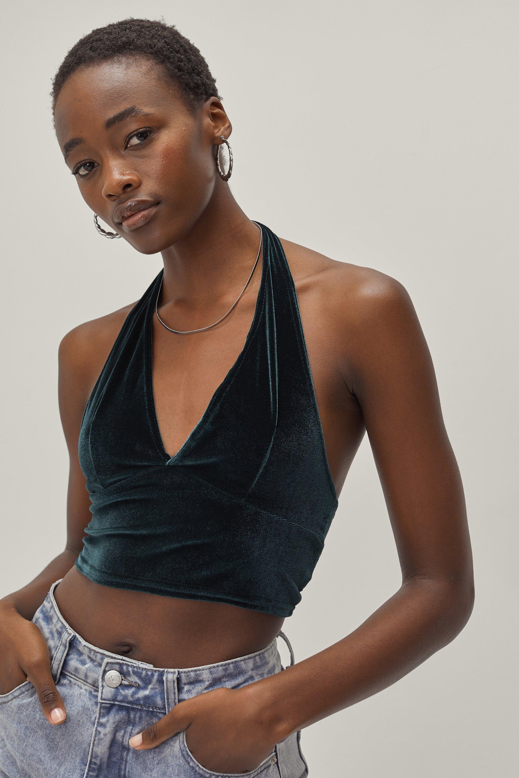 Velvet halter-neck top - Woman