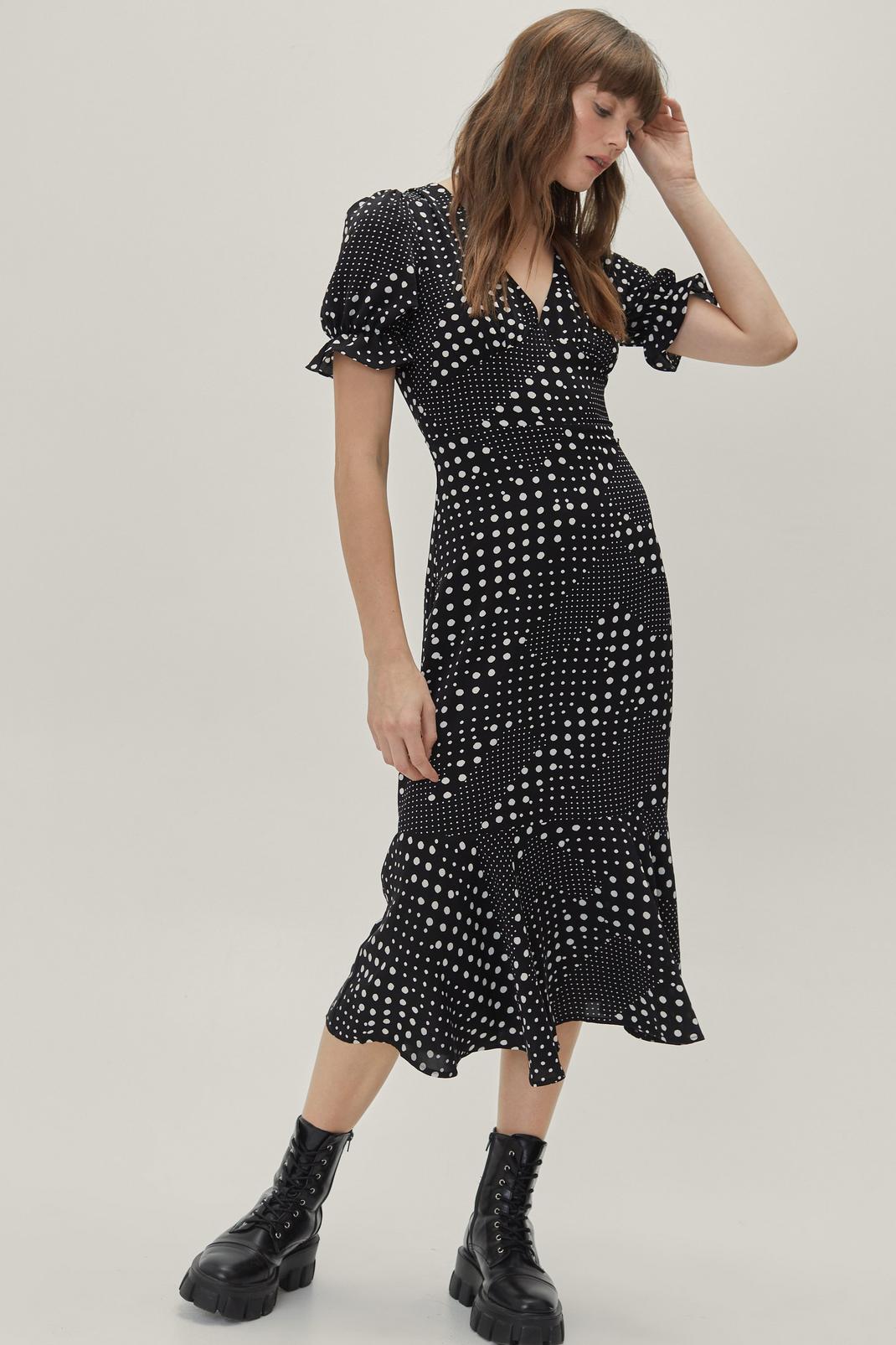 Mono  Mixed Spot Print Fitted Midi Dress image number 1