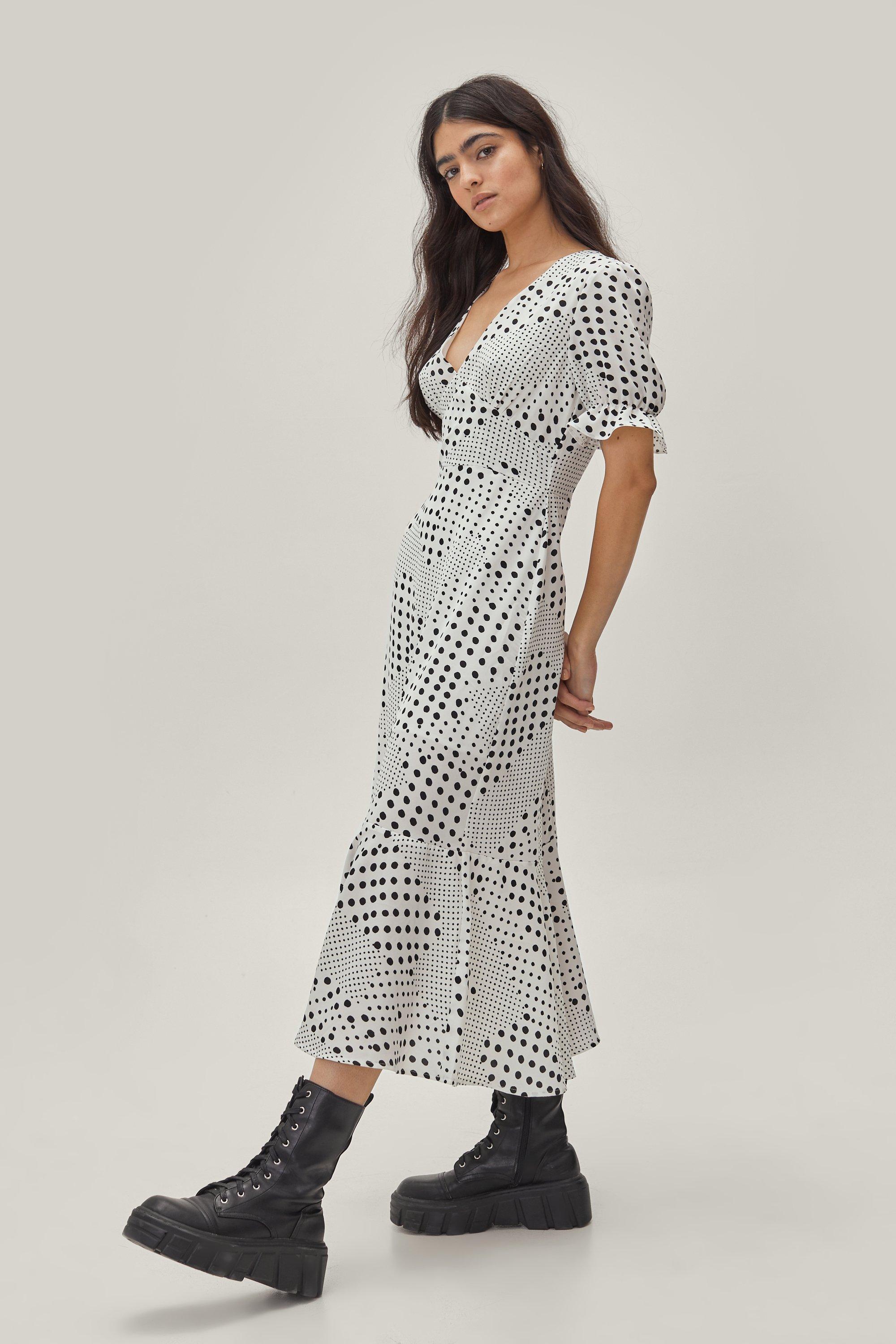 Mixed spot store midi dress