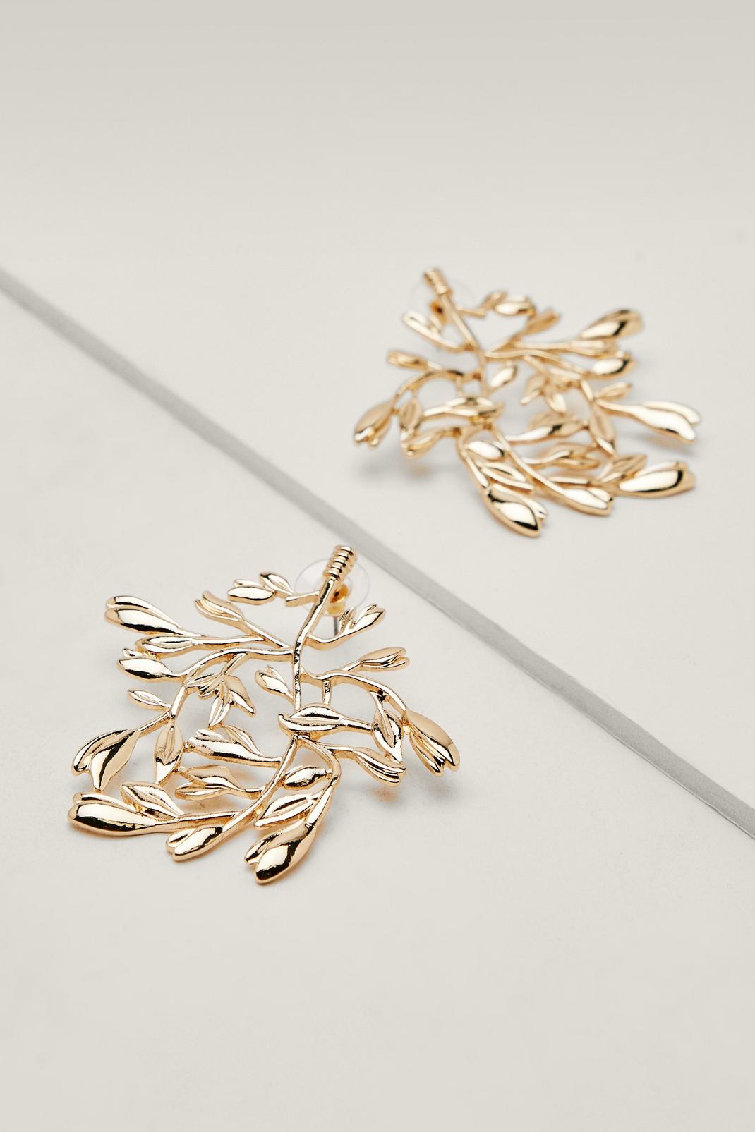 Boucles d'oreilles tendance en forme d'arbre recyclé, Gold image number 1