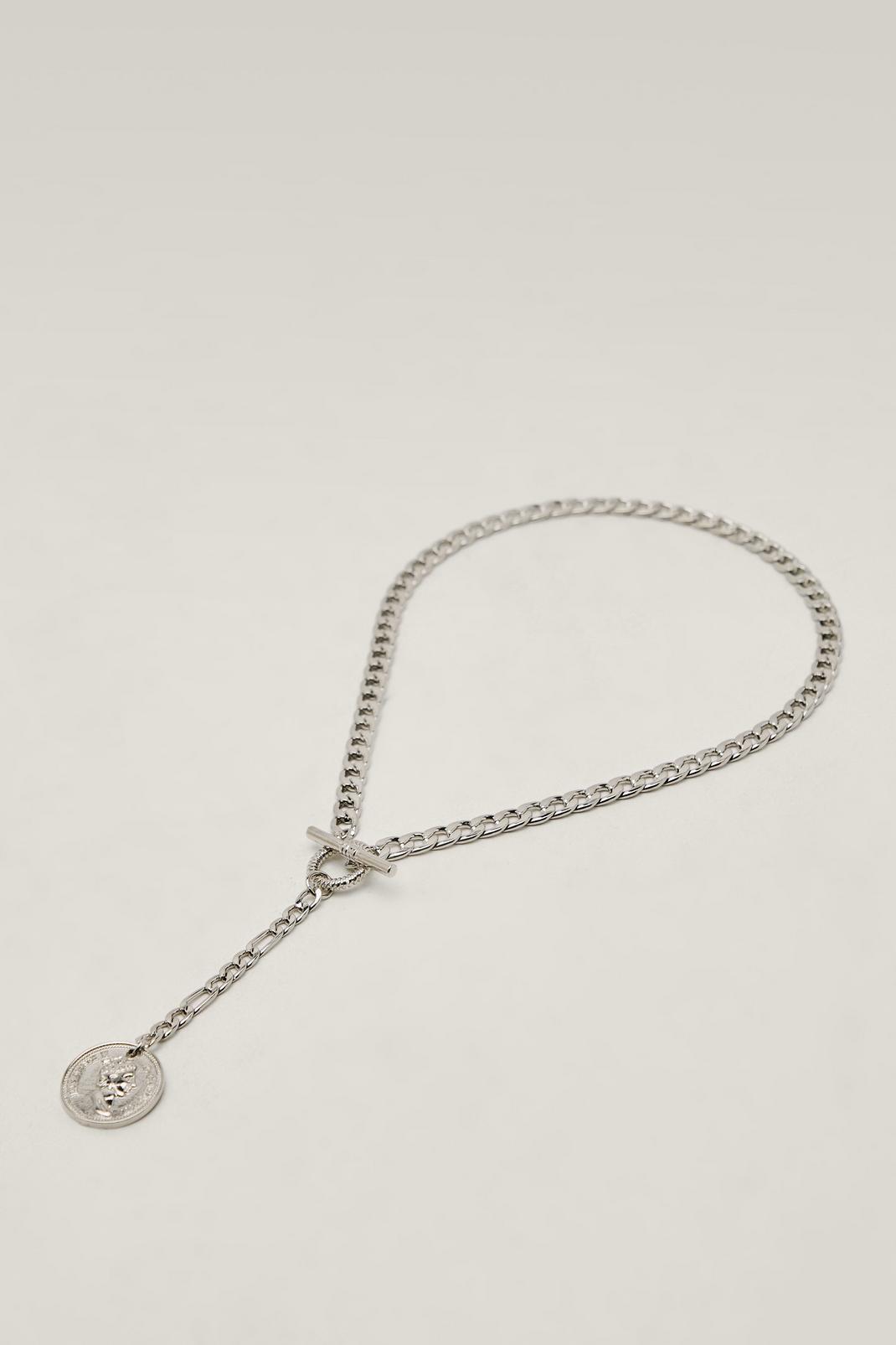 Silver Drop Coin Necklace image number 1