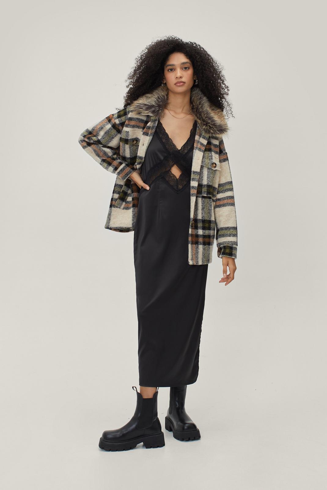 109 Faux Fur Checked Jacket image number 2