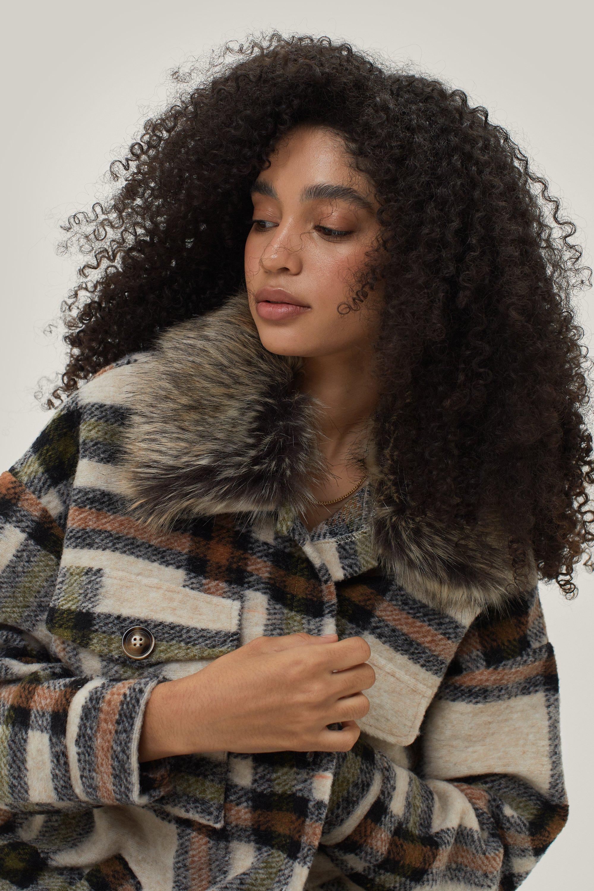 fur plaid coat