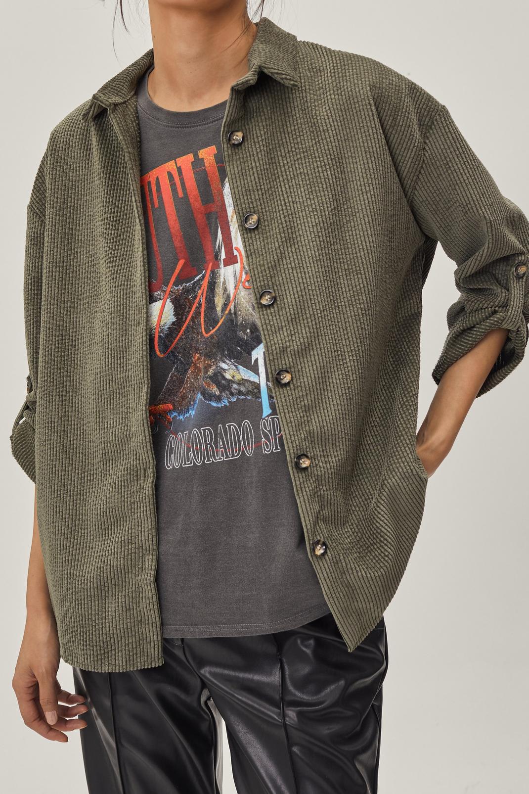Khaki Oversized Cord Shirt image number 1