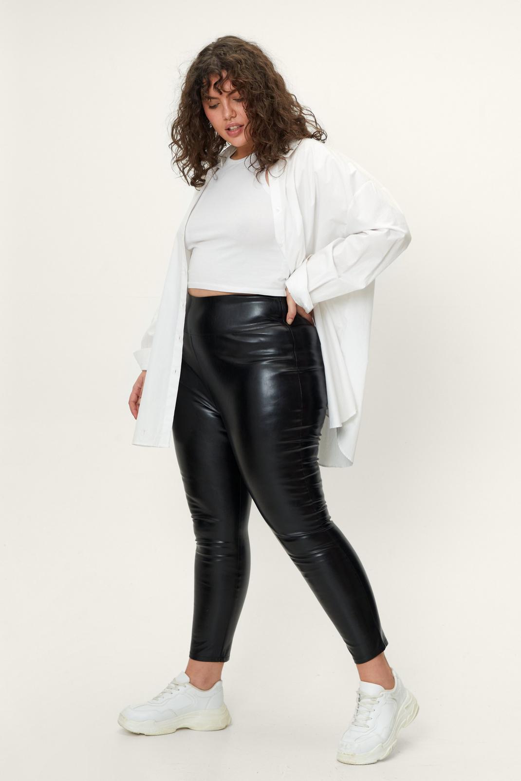 105 Plus Size High Waisted Faux Leather Leggings image number 2
