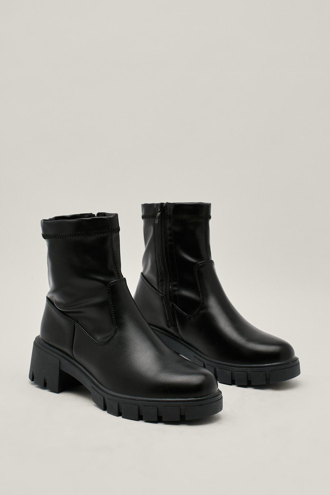 Black Faux Leather Cleated Ankle Boots image number 1