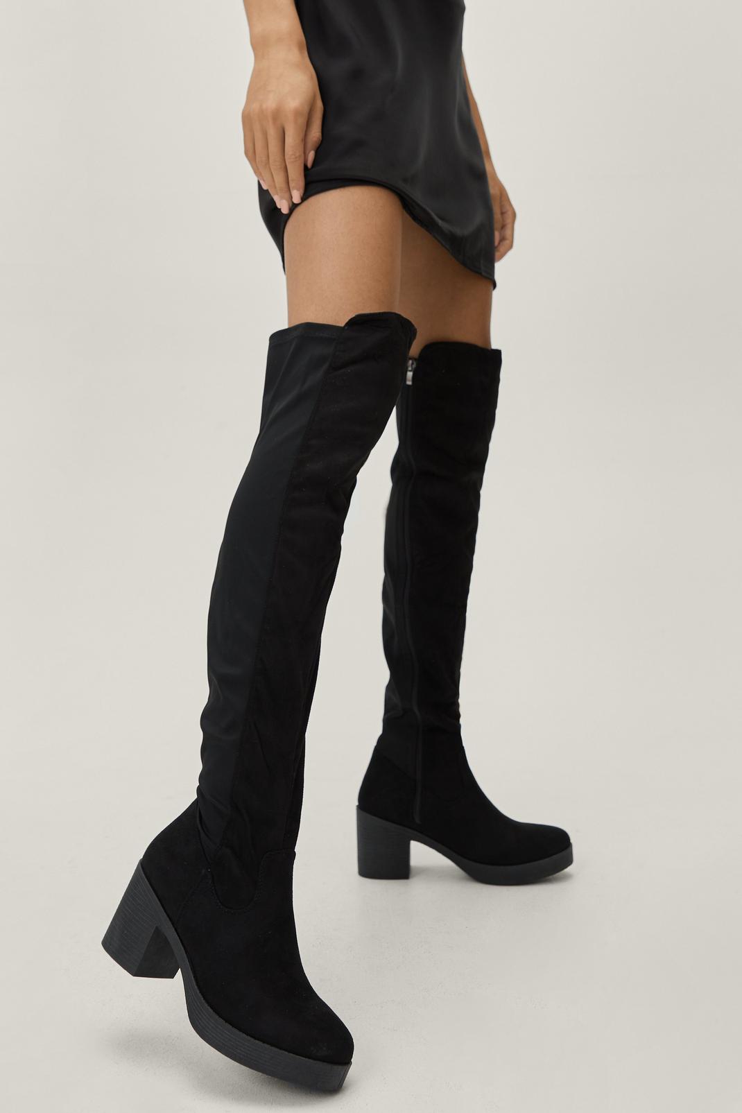 Black Immi Suede Knee High Heeled Boots image number 1