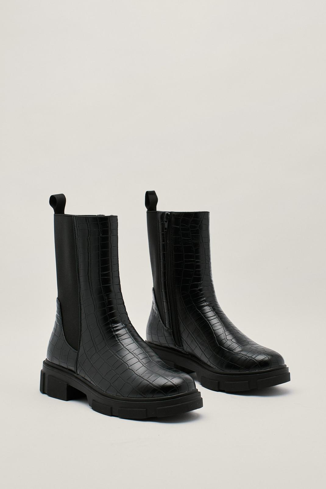 Black Faux Leather Chunky Croc Boots image number 1