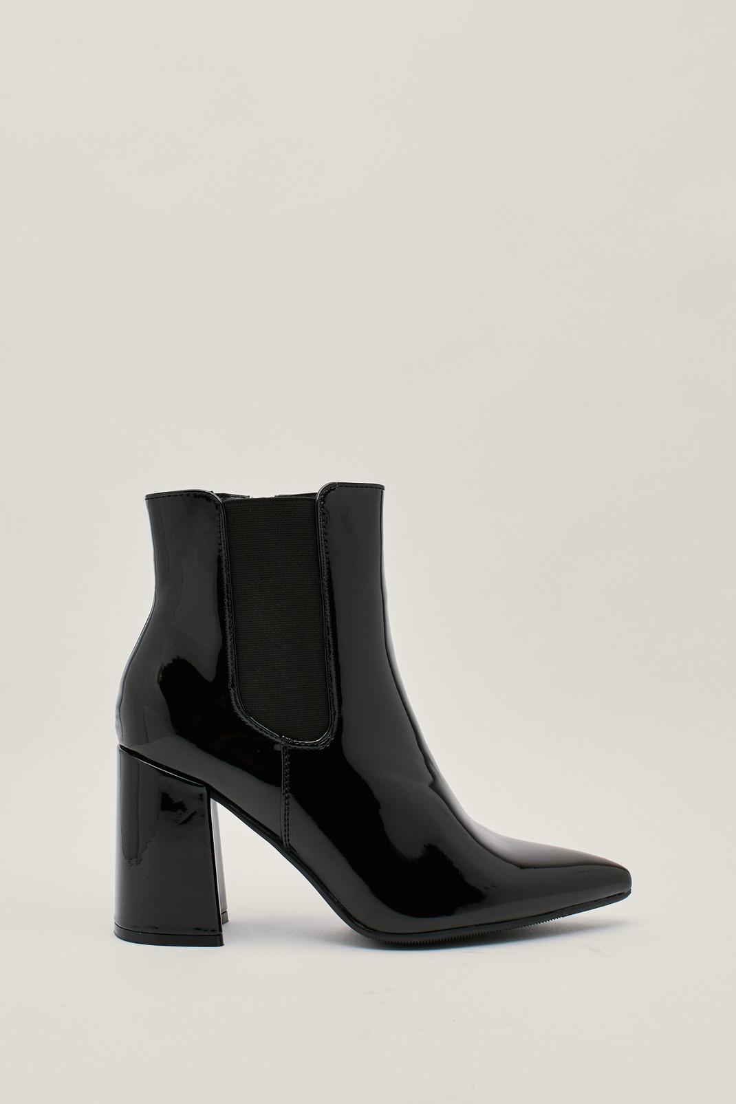 Black Patent Faux Leather Heeled Chelsea Boots image number 1