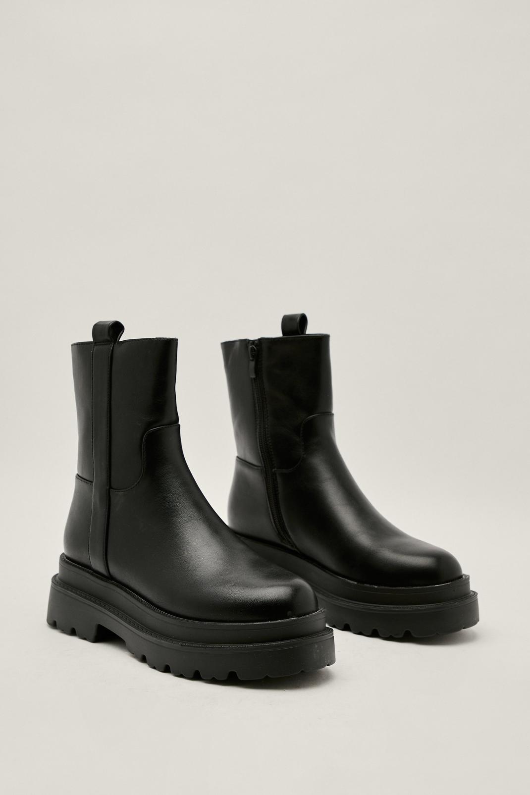 Black Faux Leather Chunky Sole Boots image number 1