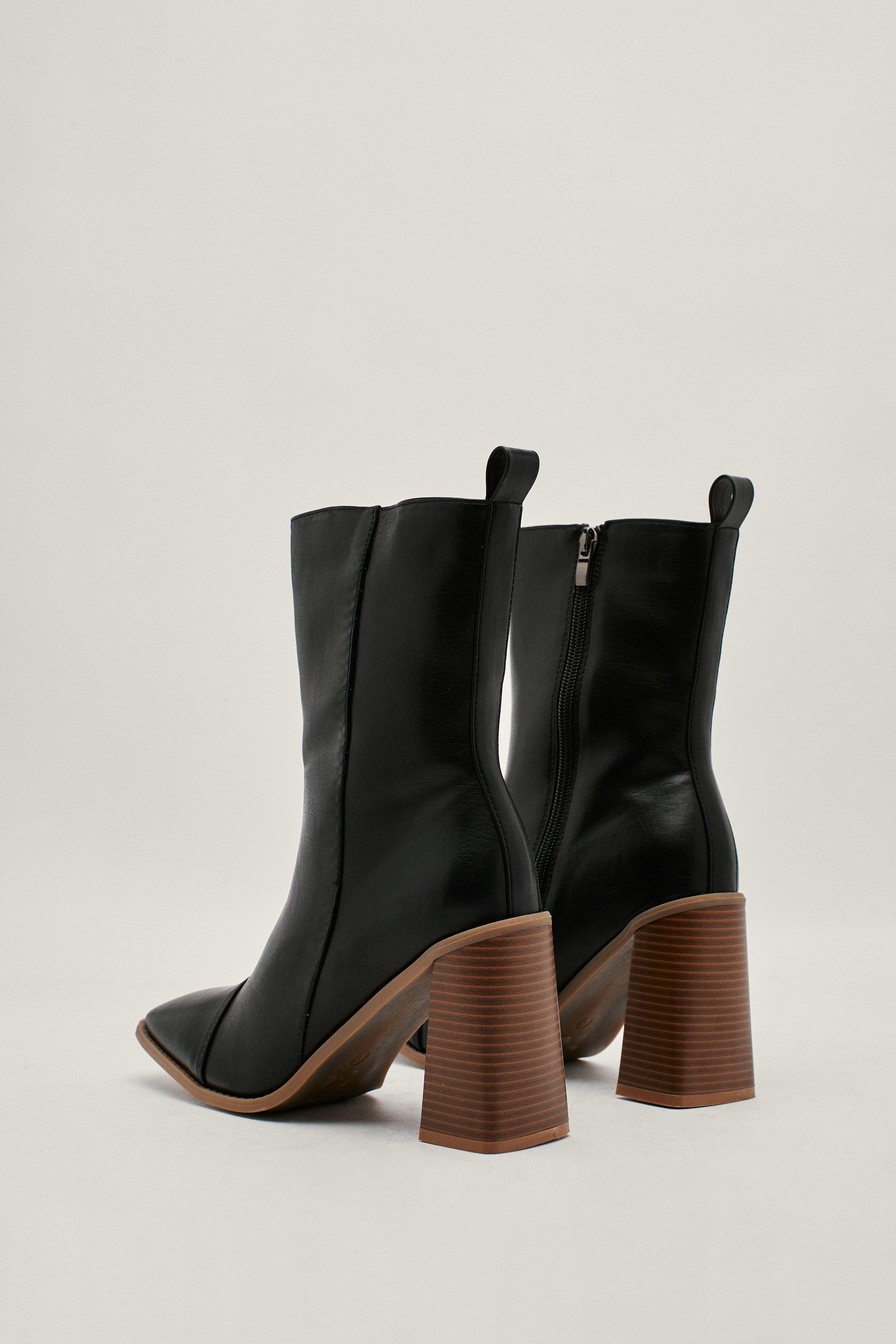 Black boots with wood heel best sale