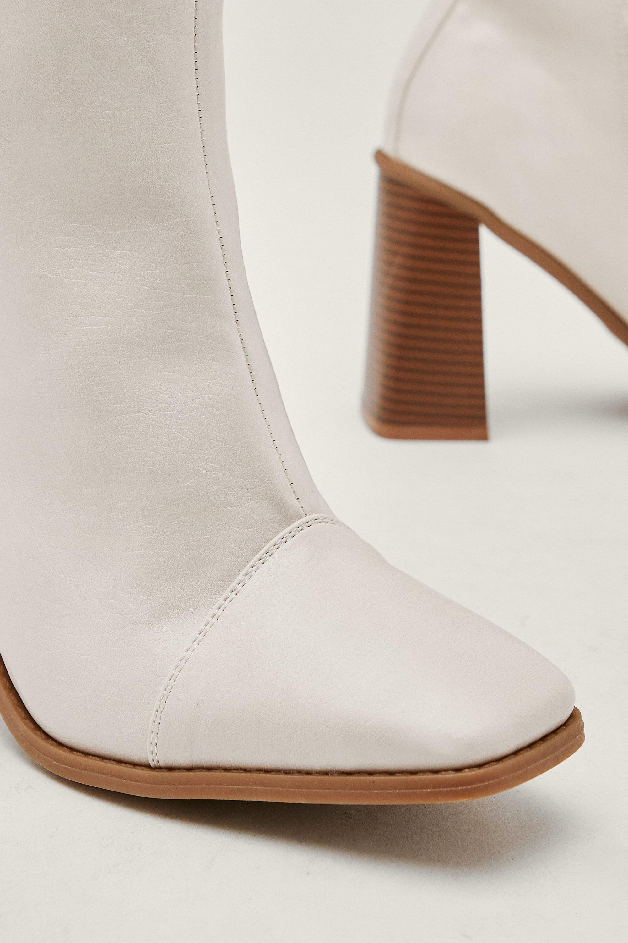 White booties store with wood heel