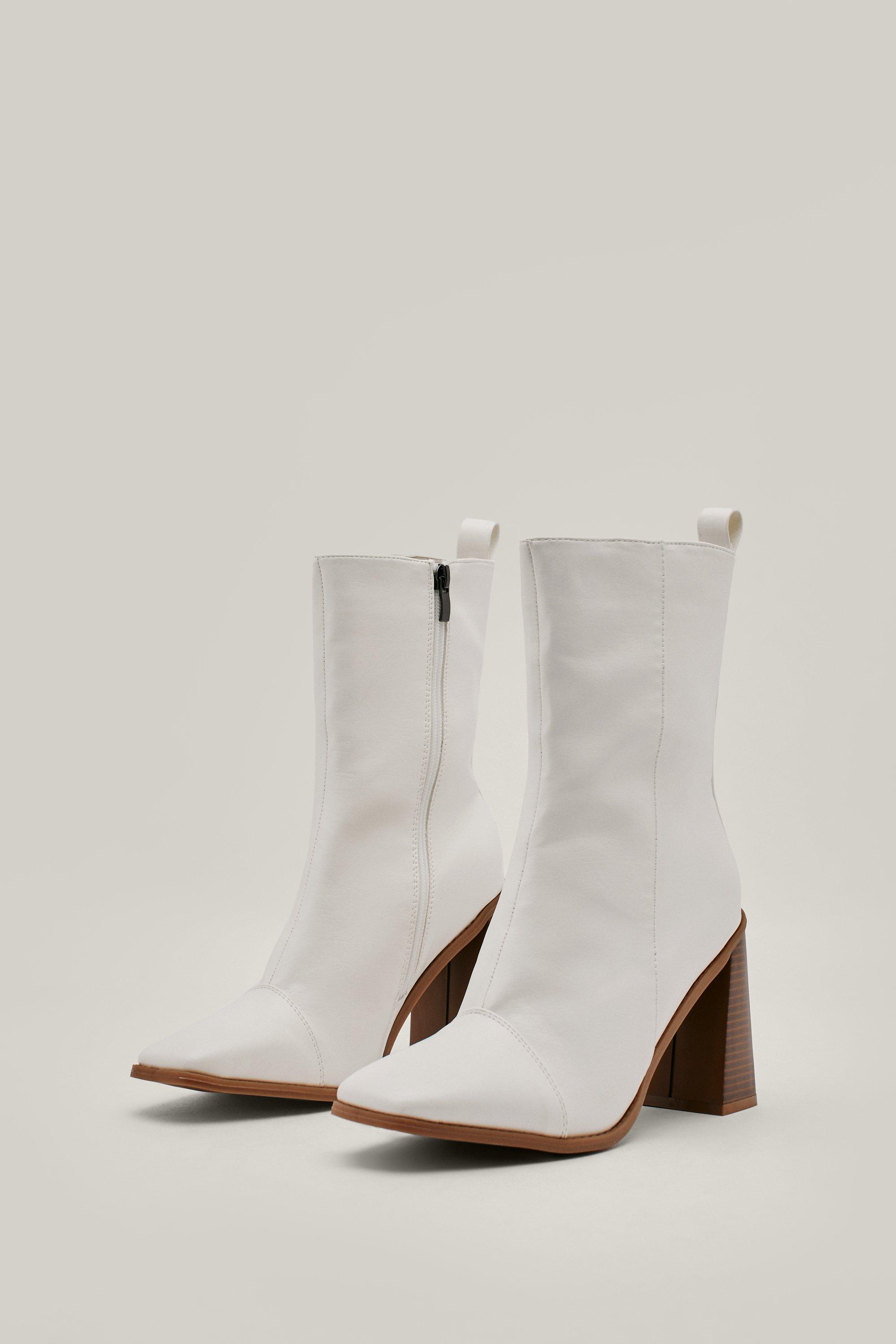 White boots 2024 wooden heel