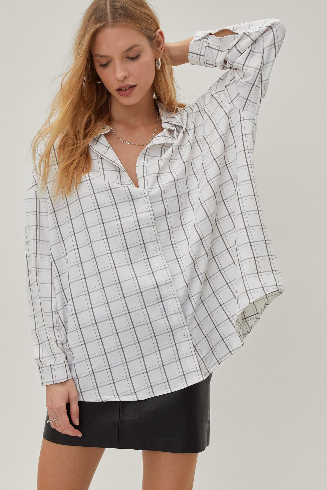 White Oversized Checked Woven Shirt image number 1